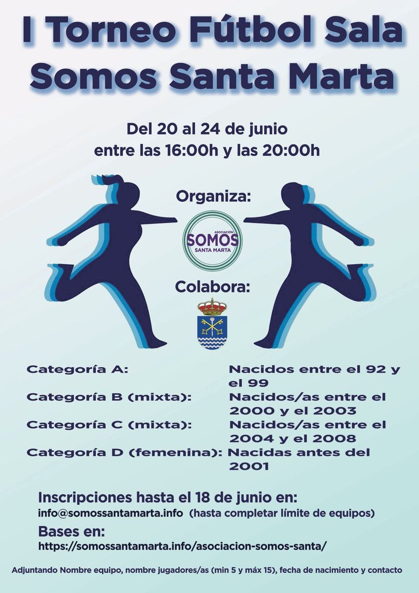 somos_smarta's tweet photo. La asociacion Somos Santa Marta pone en marcha el I torneo #FsalaStaMarta masculino y femenino. Apúntate!! https://t.co/1xiREIW0aG