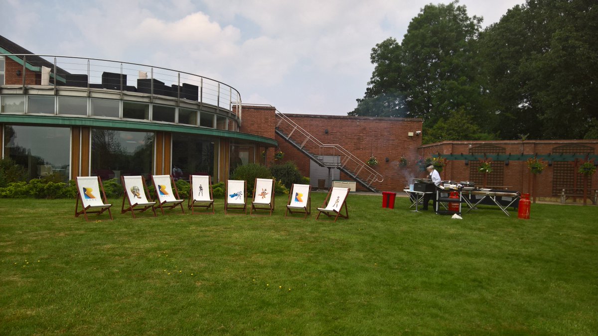 Gamerboss's tweet photo. Deck chairs out for a BBQ lunch @RareLtd - If only you could smell the sizzling BBQ cooking via Twitter #GameJobs 😋 https://t.co/gox8zDdhsp