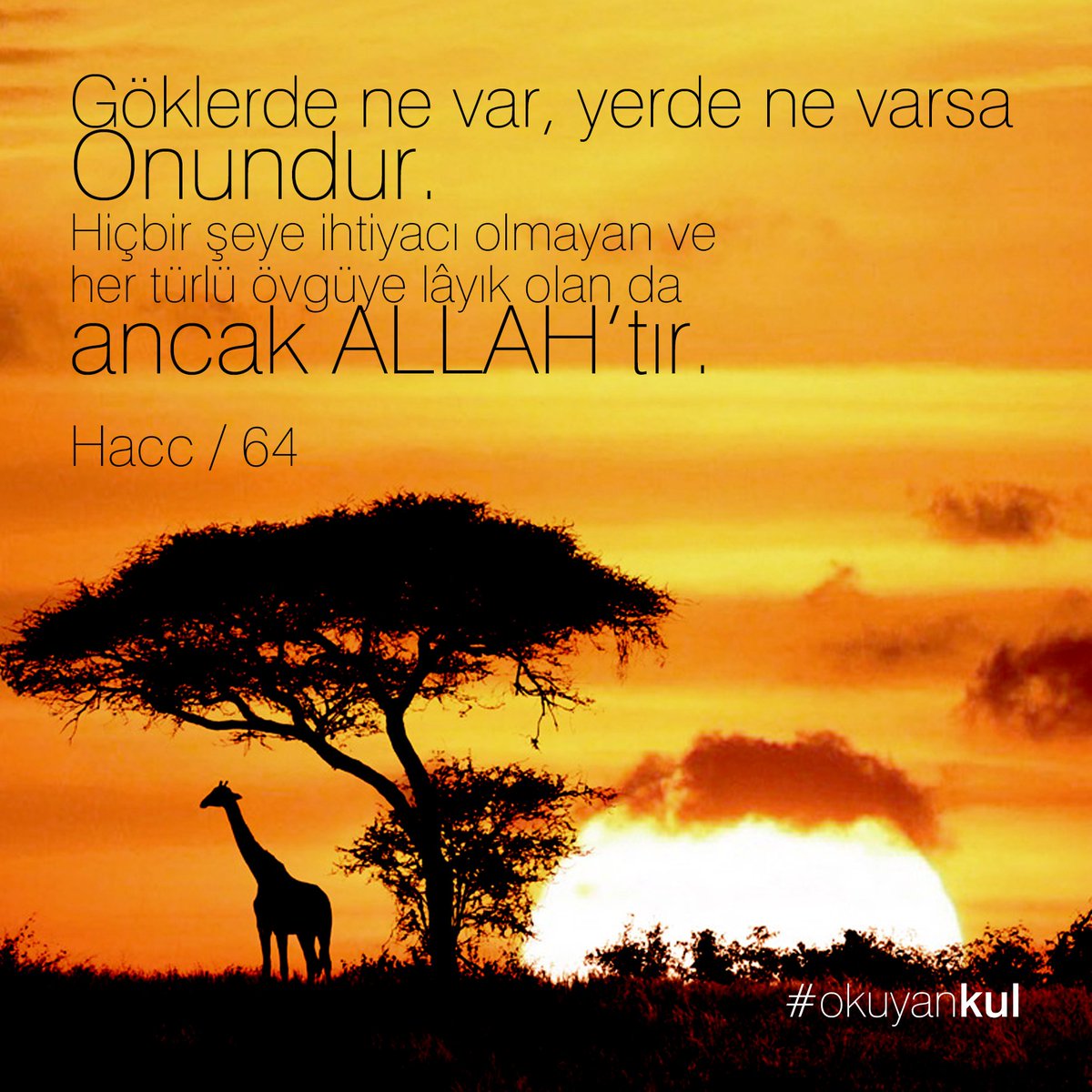 okuyankul's tweet photo. Göklerde ne var, yerde ne varsa
Onundur. Hiçbir şeye ihtiyacı olmayan ve her türlü övgüye lâyık olan ALLAH’tır. https://t.co/J4EKB3BY7a