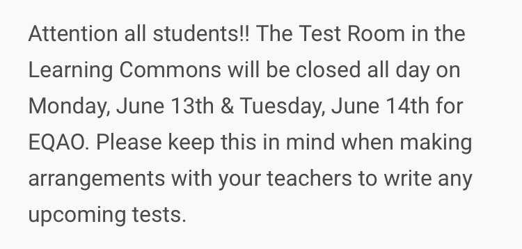 IMPORTANT Learning Commons Test Room Update...