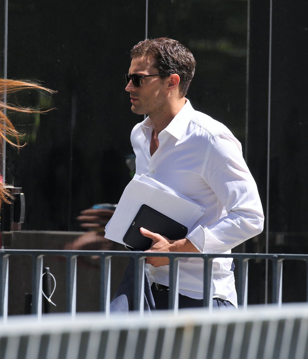 fiftyshadesire's tweet photo. #SetUpdate Jamie and Marcia arriving yesterday with Erica https://t.co/1e52ptvu9v