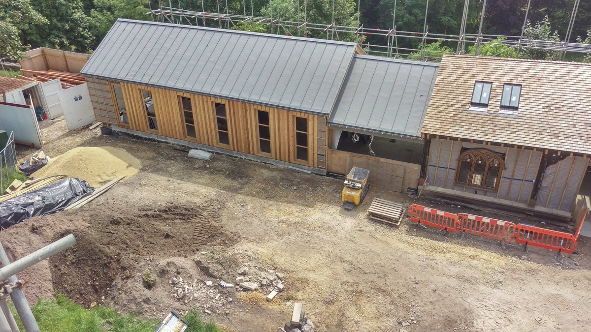 PonteCastle's tweet photo. A great view of the new end of our new visitor centre. Due to open September. @HLFYandH @MyWakefield @LEPArchitects https://t.co/S12aShFMPz