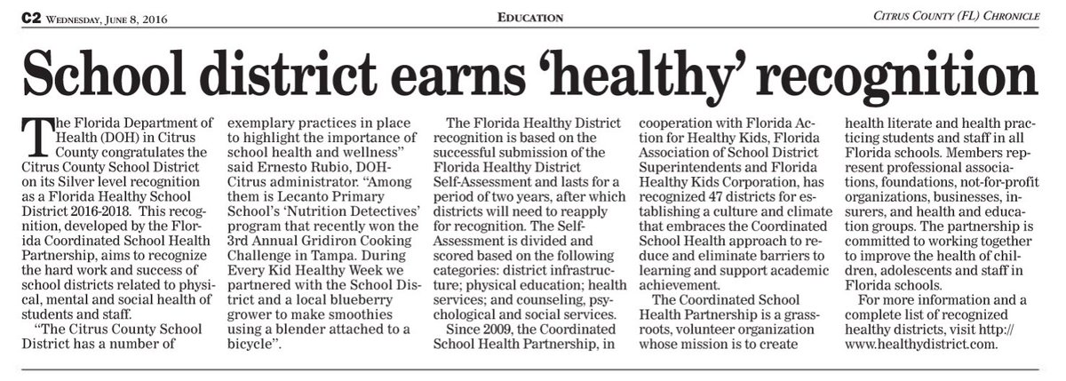 CitrusSchools's tweet photo. School District earns "Healthy" Recognition https://t.co/JGUXYHht5I