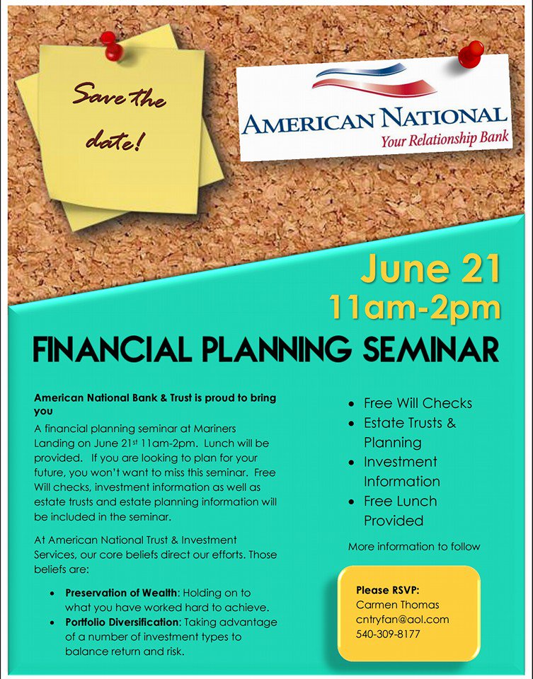 Free on June 21? Attend our FREE seminar and have lunch for FREE? RSVP cntryfan@aol.com or 540-306-8117 by June 12th