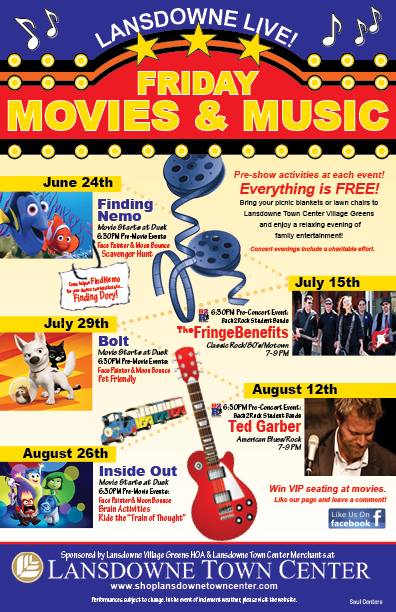 LoCoEntertain's tweet photo. June 24th -- Lansdowne Live at Lansdowne Town Center! Friday Movies &amp; Music! #FindingNemo #UndertheStars https://t.co/IB02BJoymM