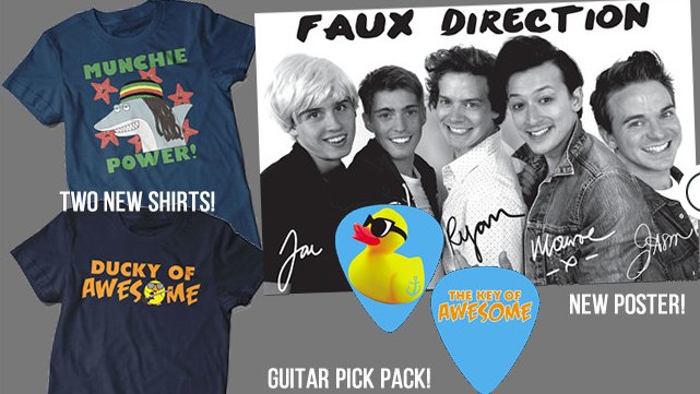 SURPRISE! Brand new merch. We made you T-Shirts, a Faux Direction poster, &amp; guitar picks! bit.ly/KoAm3