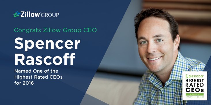 ZillowGroupPro's tweet photo. Congrats to Zillow Group CEO @SpencerRascoff, named one of the top 50 CEOs on @Glassdoor: https://t.co/opDNqRON4E https://t.co/V4pv0mOMFW