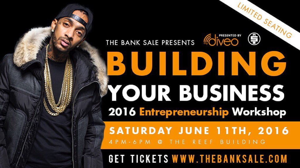 mydiveo's tweet photo. Saturday 6/11 join us for #TBSWorkshop @TheBankSale ft. @NipseyHussle. Get more info here:  https://t.co/lhgKeR3Hsl https://t.co/y81k3H4KoS