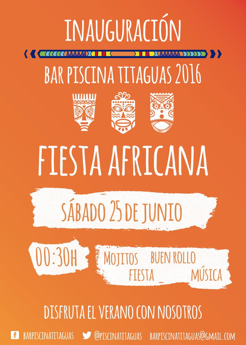 PiscinaTitaguas's tweet photo. ¡25 DE JUNIO! ¡FIESTA DE INAUGURACIÓN 2016! Temática Africana. ¡¡Os Esperamos!! https://t.co/6MEue8Dacy