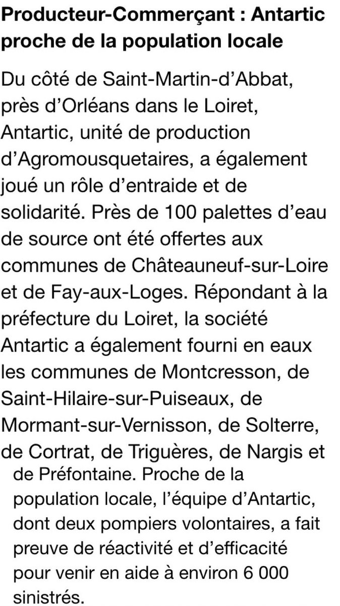 [#inondations] 100 palettes d'eau offertes aux sinistrés par #Antartic, unité de production d'#Agromousquetaires 💦