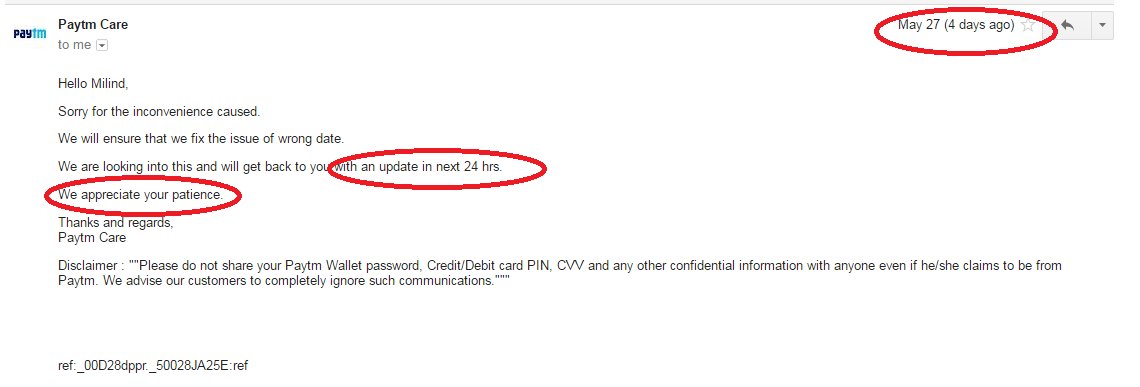 TheMilind's tweet photo. @Paytmcare I am waiting for completing your 24Hrs from last 13days. not satisfied at all. . . . You guys are useless https://t.co/1S9gQgnuW8