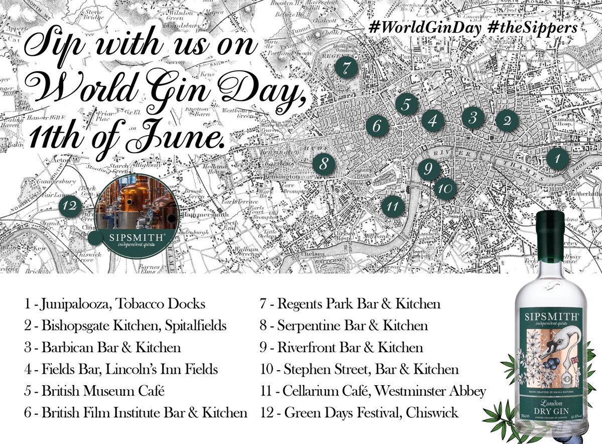 sipsmith's tweet photo. With just 3 days until #WorldGinDay don't miss our juniper-packed calendar of sipping events https://t.co/BnDJVF4b4e https://t.co/YMKamn7I2R