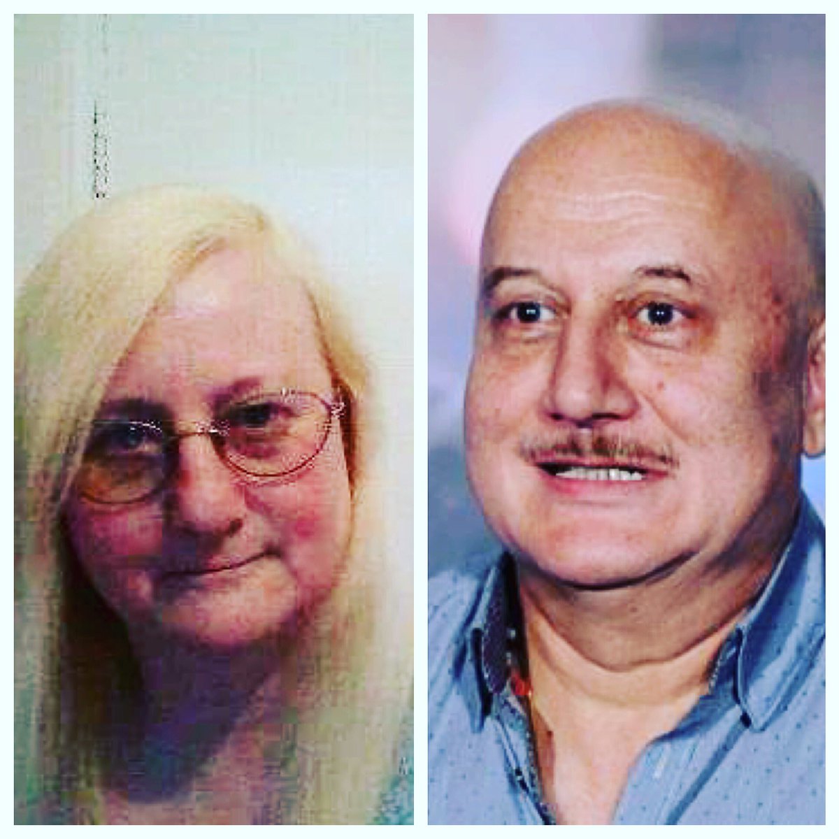 Bollytude's tweet photo. When @AnupamPkher met his #blonde #twin #sister 😱😱 https://t.co/RfRmZefE2k