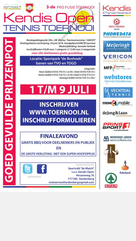 RSandink's tweet photo. Heb je, je al opgegeven voor het gezellige #Kendis open in #Hardenberg #tennis #TVO #KNLTB https://t.co/hDjQF3GeX9