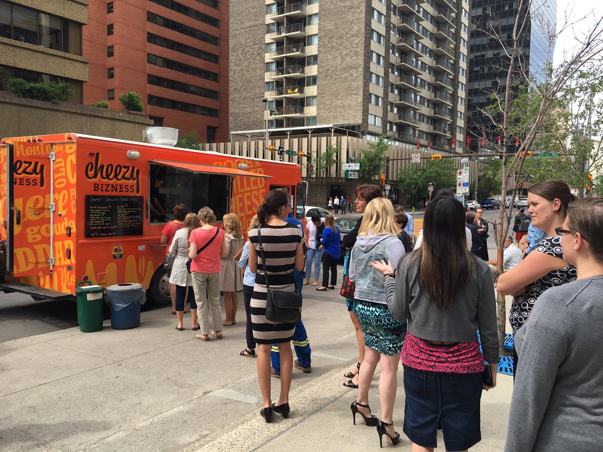 A long line already... Someone has been missed. @cheezybiz #gooeygoodness #grilledcheese #yyc #foodtrucks #lunch