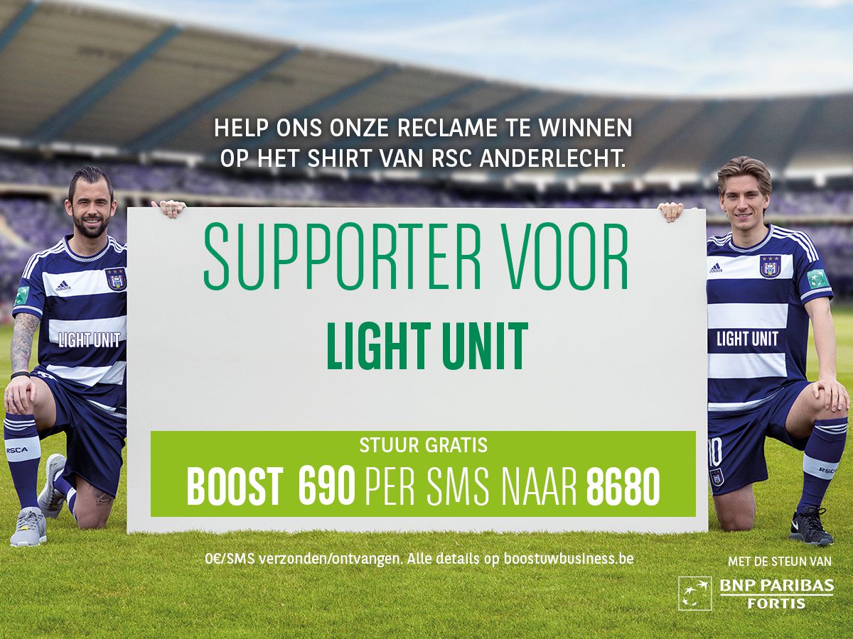 lightunit's tweet image. Stuur gratis 'BOOST 690' naar 8680 en help ons reclame te winnen op het shirt van @rscanderlecht! Alvast bedankt!