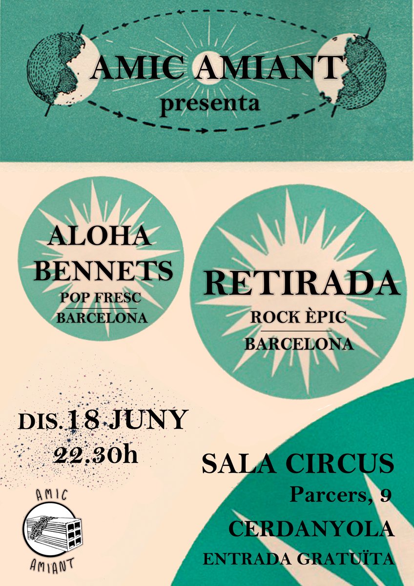 AmicAmiant's tweet photo. Dissabte 18 AMIC AMIANT la tornem a fer bona!
@alohabennets + @retiradabcn!!
Com no al @SalaCircus de SardaCityLand! https://t.co/mkpF7SPcQc