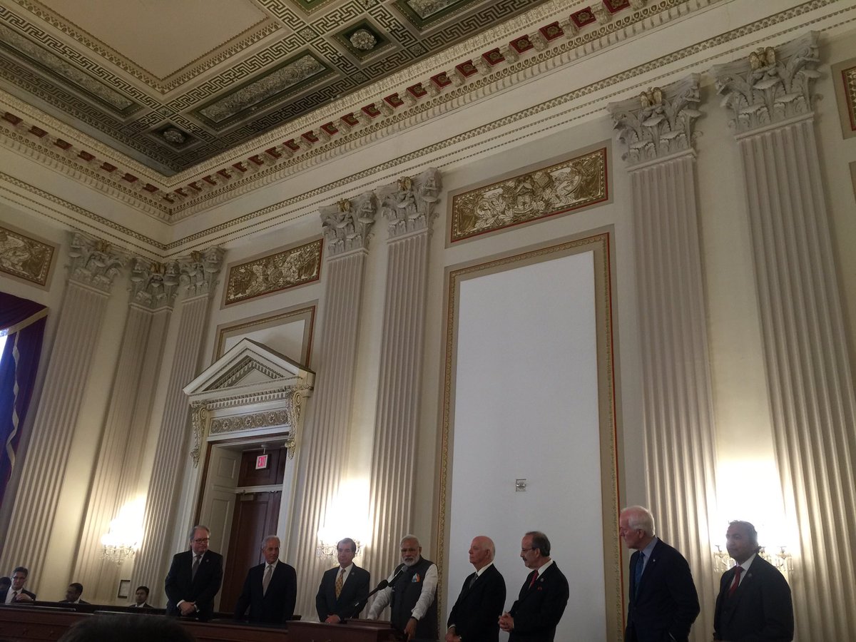 narendramodi's tweet image. At the reception hosted by Foreign Relations Committees &amp;amp; India Caucus, spoke on rich potential of India-USA ties.