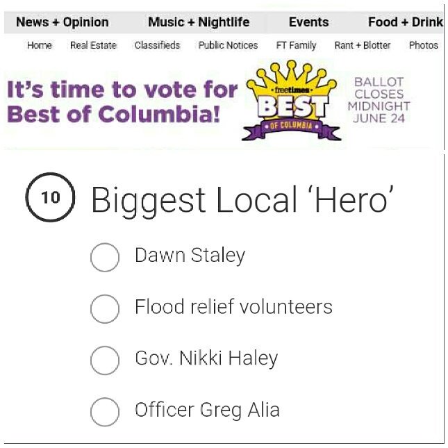 bncolumbiasc's tweet photo. @FreeTimesSC #BestofCola polls are β¬thanks for keeping us safe at #bnforestacres #FAPD and #GregAlia π #yeahTHATbn https://t.co/554QaPBwwx