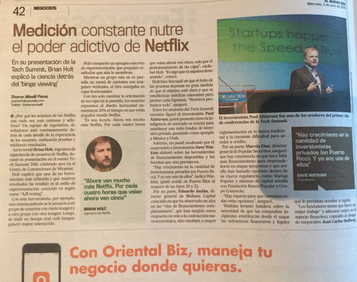 techsummitpr's tweet photo. Medicion constante para mayores resultados - lecciones de @netflix #techsummitpr @ElNuevoDia @virtualizate https://t.co/QrR4hJkZjk