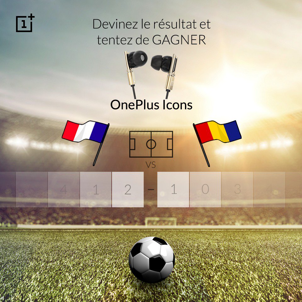 oneplus_fr's tweet photo. Tentez de GAGNER des #OnePlusIcons, pour participer: RT + devinez le résultat France vs. Roumanie #euro2016 https://t.co/ZxzfB7sTt7