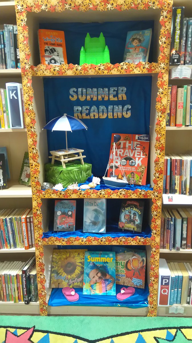 LibrarySH's tweet photo. Summer reading display in the library all done, love it! https://t.co/5B2DGXjNjQ
