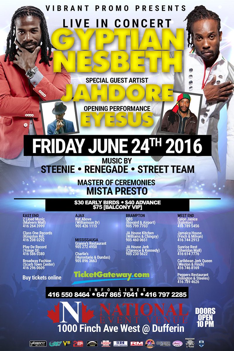 RootsReggaeHub's tweet image. GYPTIAN AND NESBETH LIVE IN TORONTO CANADA! Help us welcome @NesbethReggae first time in #the6ix! See you there fam!