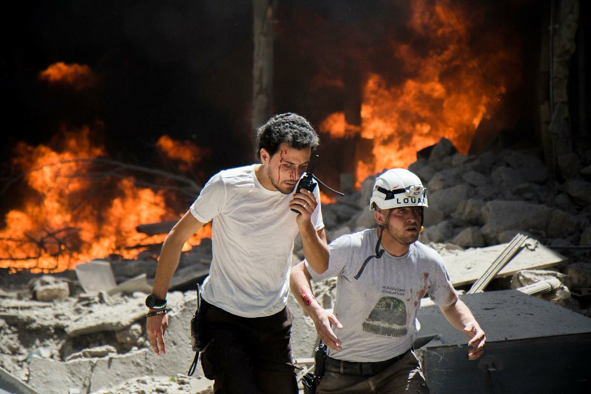 HadiAlabdallah's tweet photo. IMAGES: Abdullah Nalo &amp; Babirs Mishal, heads of Aleppo &amp; Bab Nairib Civil Defense, injured by today's regime attacks https://t.co/XpW2Jt5POG