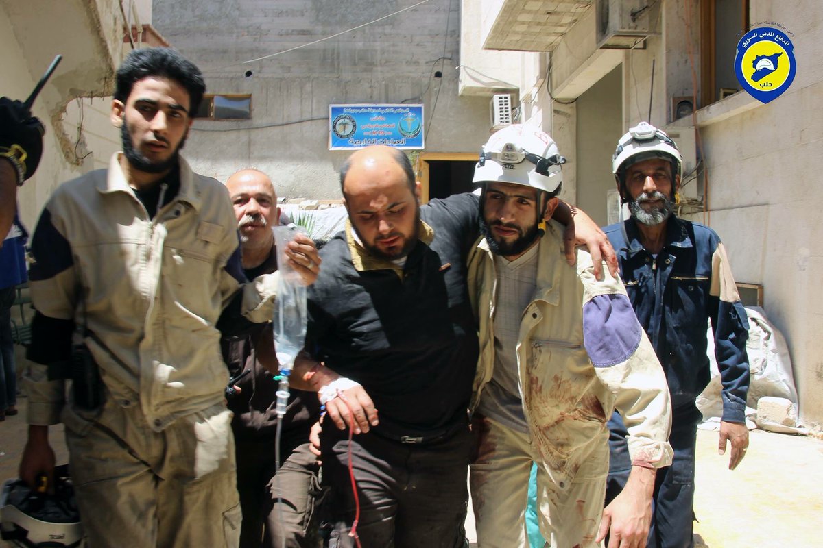 HadiAlabdallah's tweet photo. IMAGES: Abdullah Nalo &amp; Babirs Mishal, heads of Aleppo &amp; Bab Nairib Civil Defense, injured by today's regime attacks https://t.co/XpW2Jt5POG