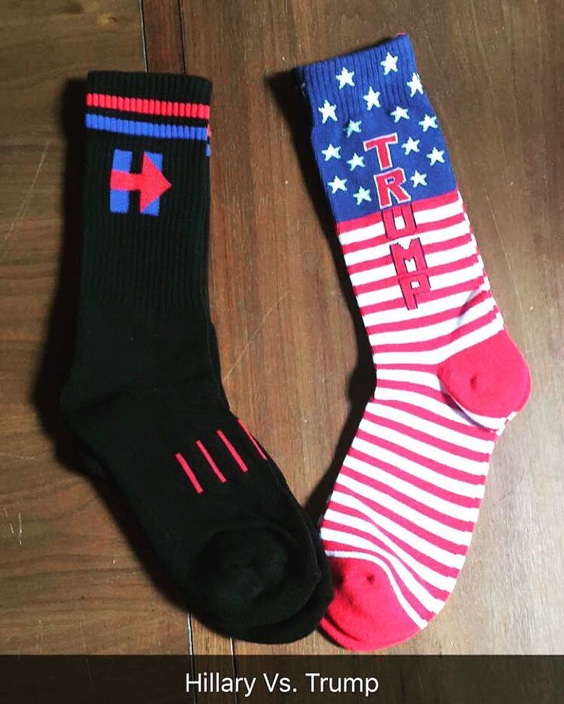 CustomSock's tweet photo. With the 2016 Primaries wrapping up, it turns out we have both the socks for the two Candi… https://t.co/cKRonbzakh https://t.co/oir84GLTuR