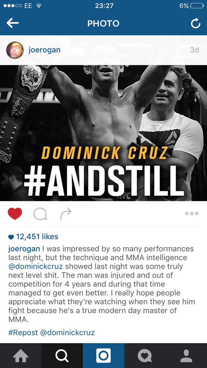 Dominator_Cruz's tweet photo. @joerogan knows what's up... #andstill #moderndaymaster @DominickCruz #dominators #dominickcruzfans https://t.co/6tymrrU5JX