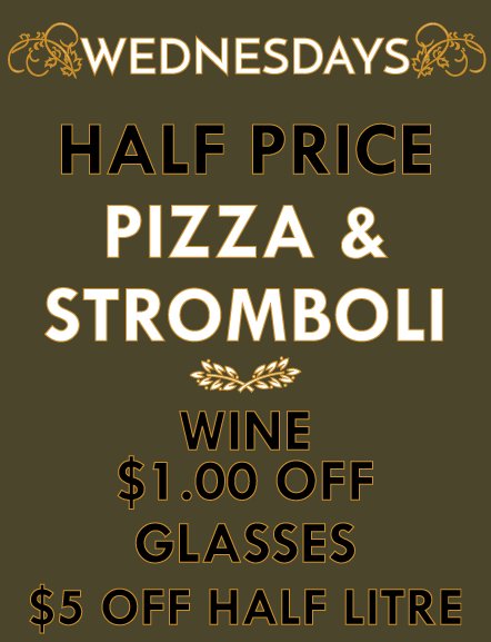 Any pizza or stromboli half price tonight! #Calgary #pizza #airdrie #evanston