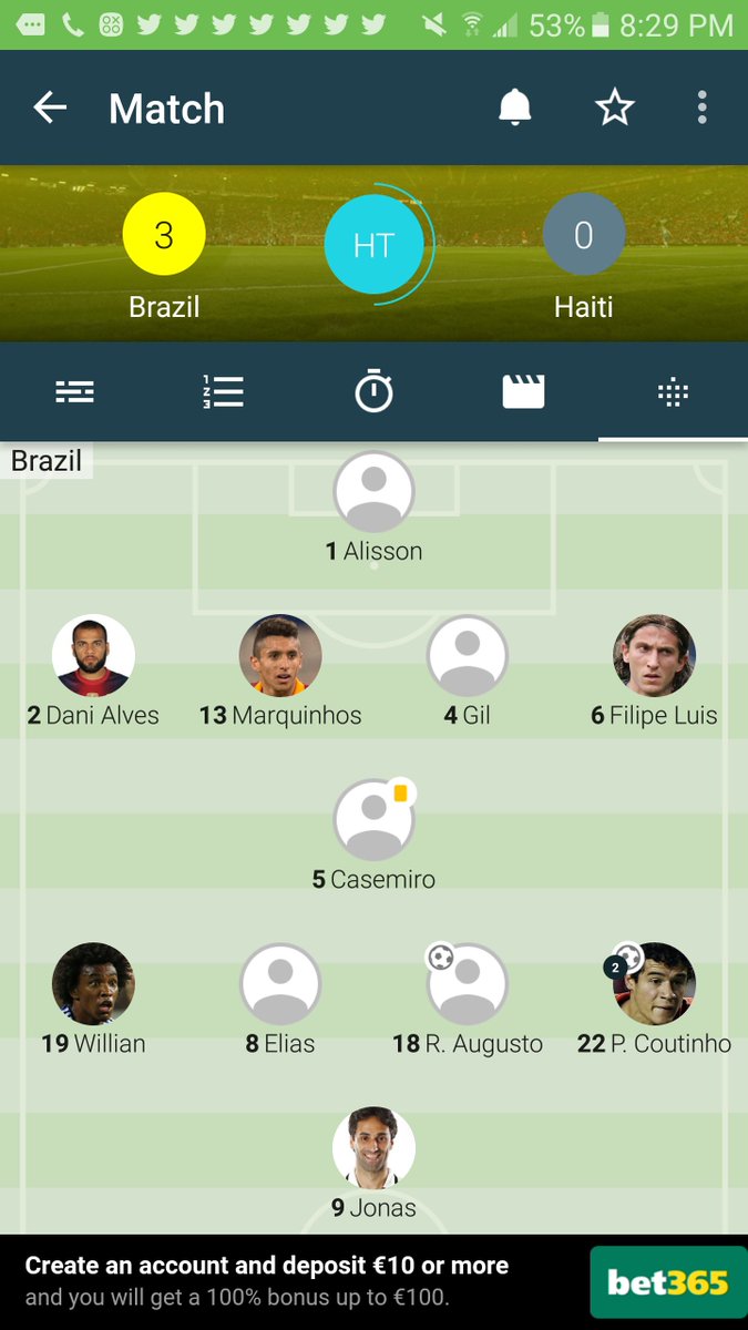 fifasermon's tweet photo. #Brazil Vs #Haiti is getting wild! 3-0 at half-time. Here's Dunga's Selection Vs Mine! #RealLifeSquad #RealTimeMatch https://t.co/HMhdes8g2U