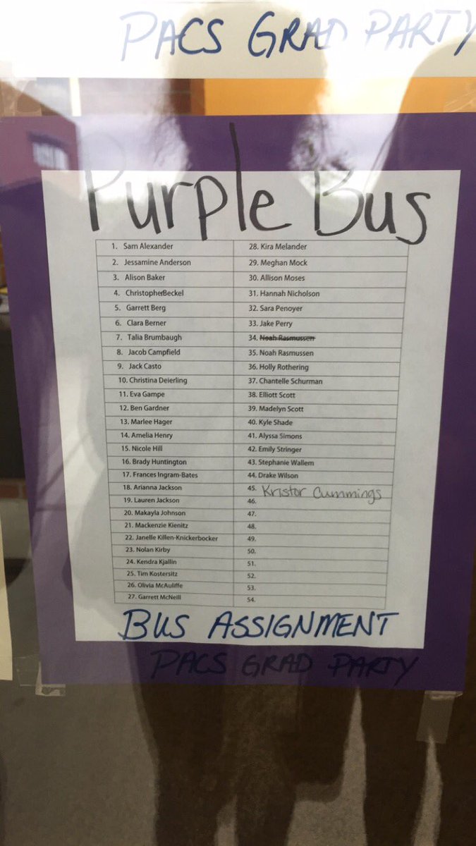 snohomish2016's tweet photo. Grad party bus assignments! https://t.co/IXeGVfB9Ai