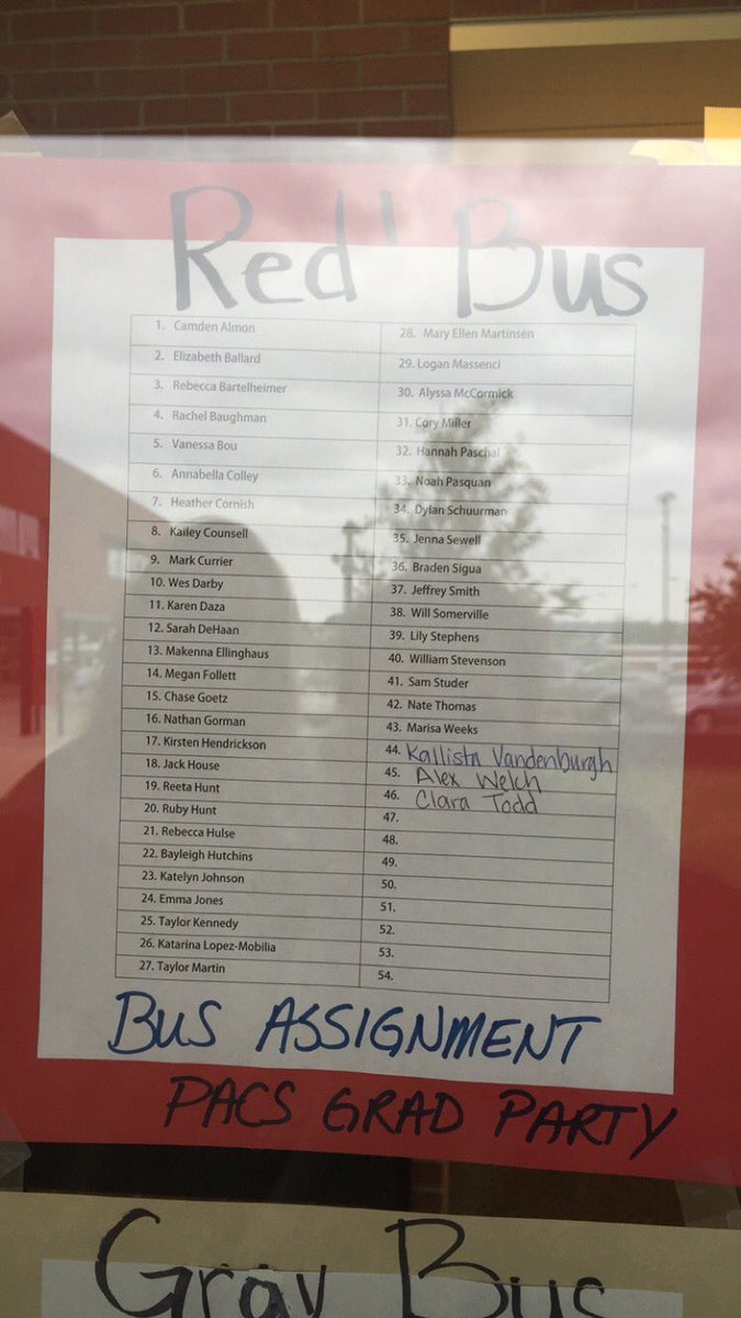 snohomish2016's tweet photo. Grad party bus assignments! https://t.co/IXeGVfB9Ai