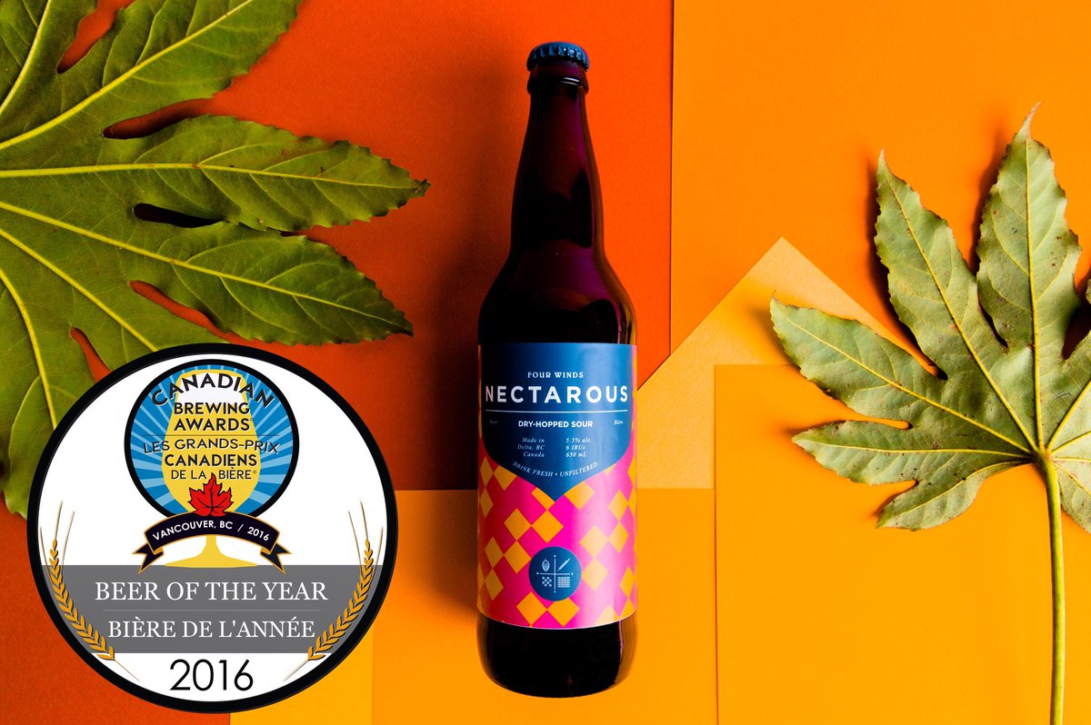 FourWindsBrewCo's tweet photo. 2016 Canadian Beer of the Year NECTAROUS Dry Hopped Sour Now in our tasting and specialty stores across BC. Ltd qty https://t.co/t6jYHJRVae