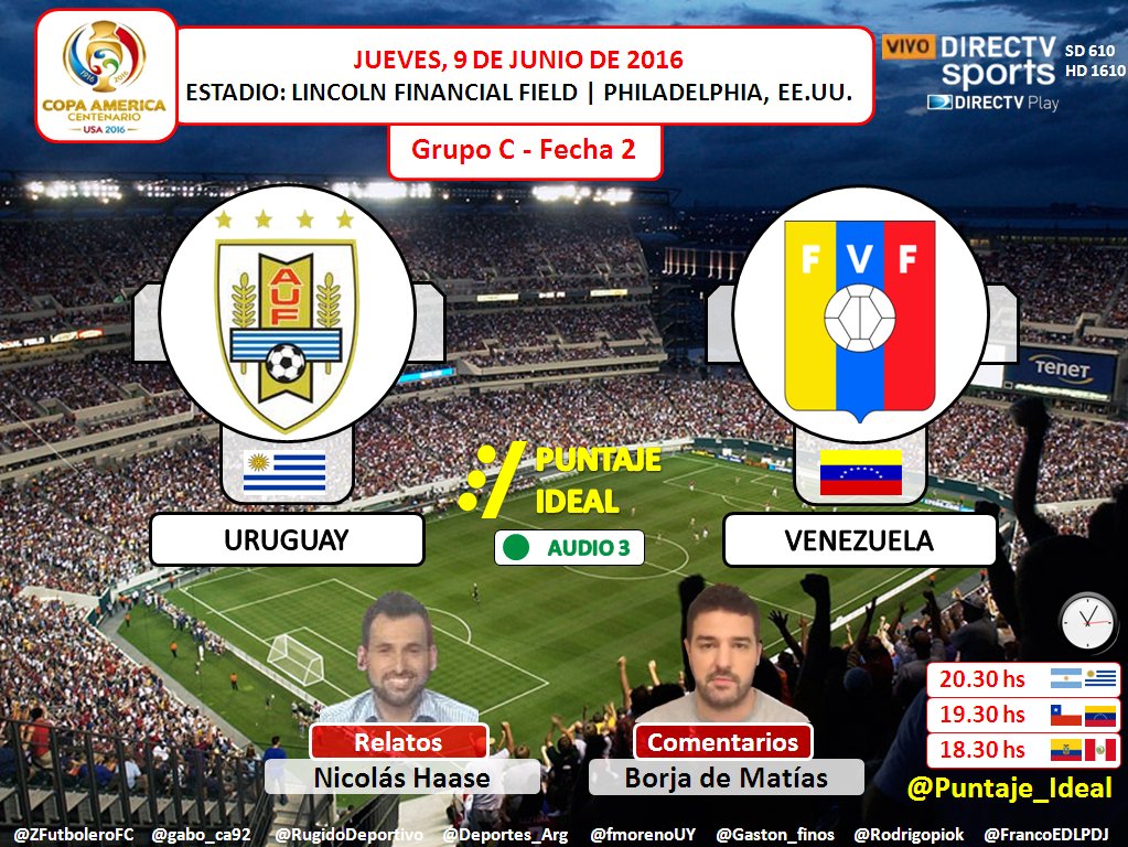 Puntaje_Ideal's tweet photo. #CopaAmericaDIRECTV | #Uruguay vs. #Venezuela
Rel: @haasenico | Com:@borjadematias 
#Audio3
Dale RT https://t.co/qwAgtQ14Nb