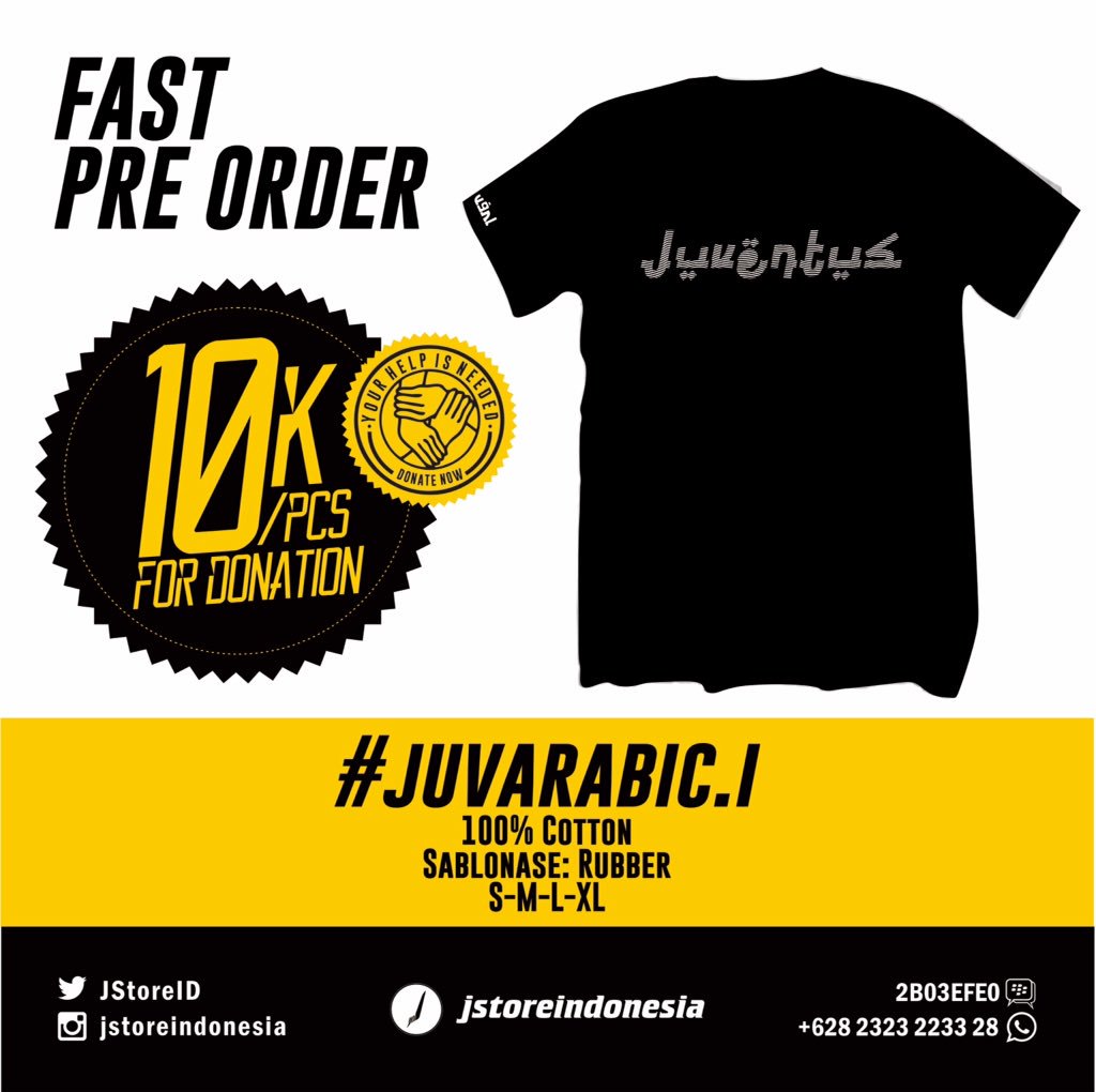 PRE ORDER
#JUVARABIC.I TEES
IDR 90 (exclude shipping)
End of order June 19 2016 (BISA ORDER WARNA PUTIH SEWAKTU PO)