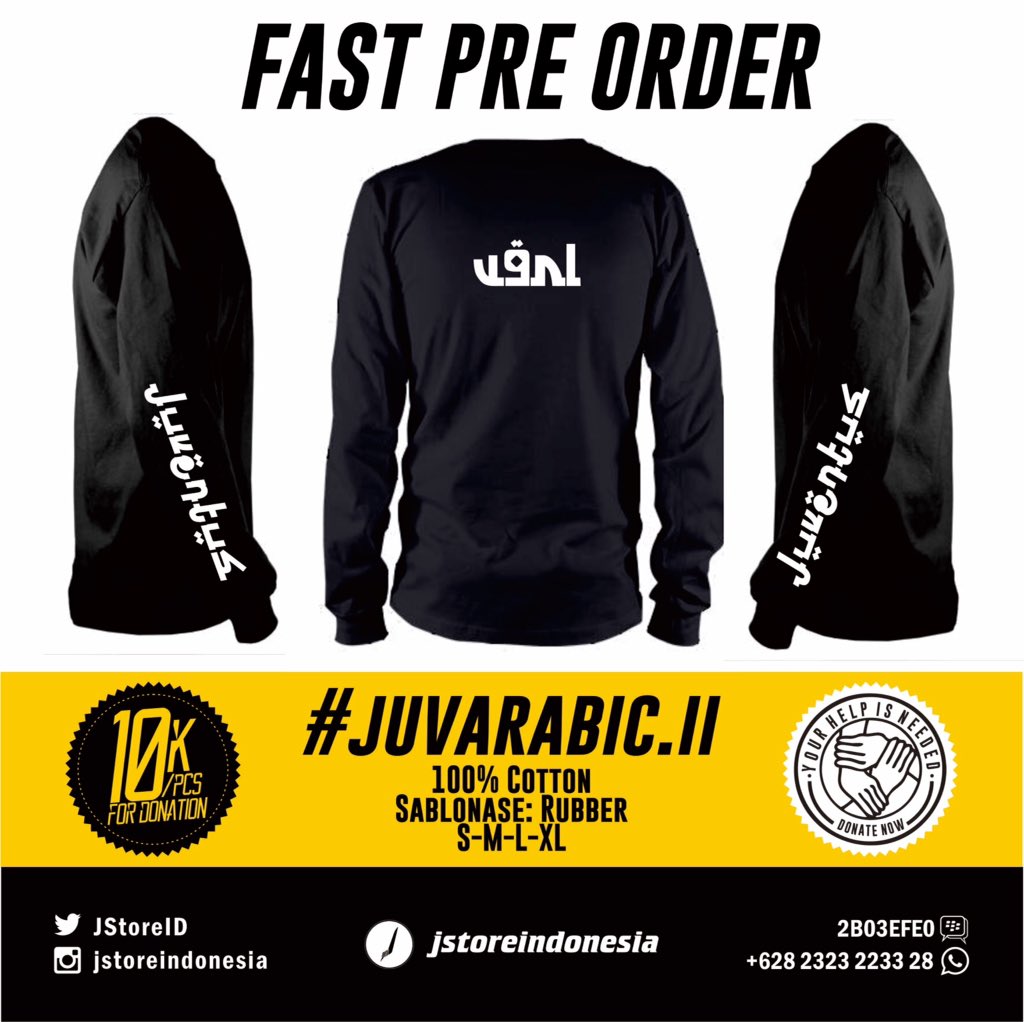 PRE ORDER
#JUVARABIC.I TEES
IDR 100 (exclude shipping)
End of order June 19 2016 (BISA ORDER WARNA PUTIH WAKTU PO)