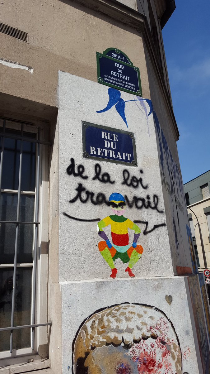 À l'angle de la rue de menilmontant et la rue du #retraitdelaloiTravail #StreetArt