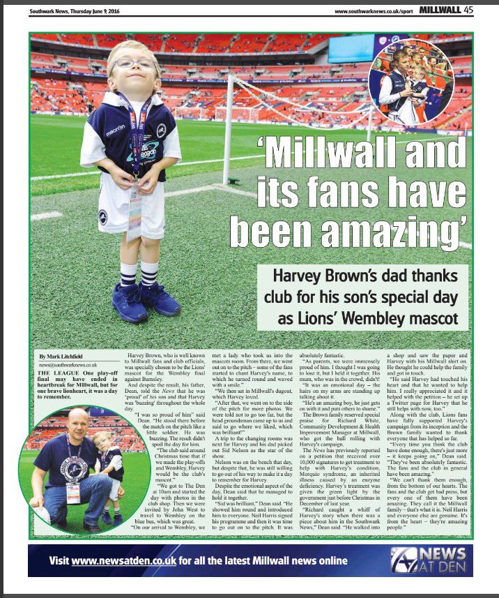 IAmTheLitch's tweet photo. Pick up today's @Southwark_News to find out how @LionHarveyBrown spent his day at Wembley! #Millwall https://t.co/xAmqSHKUam