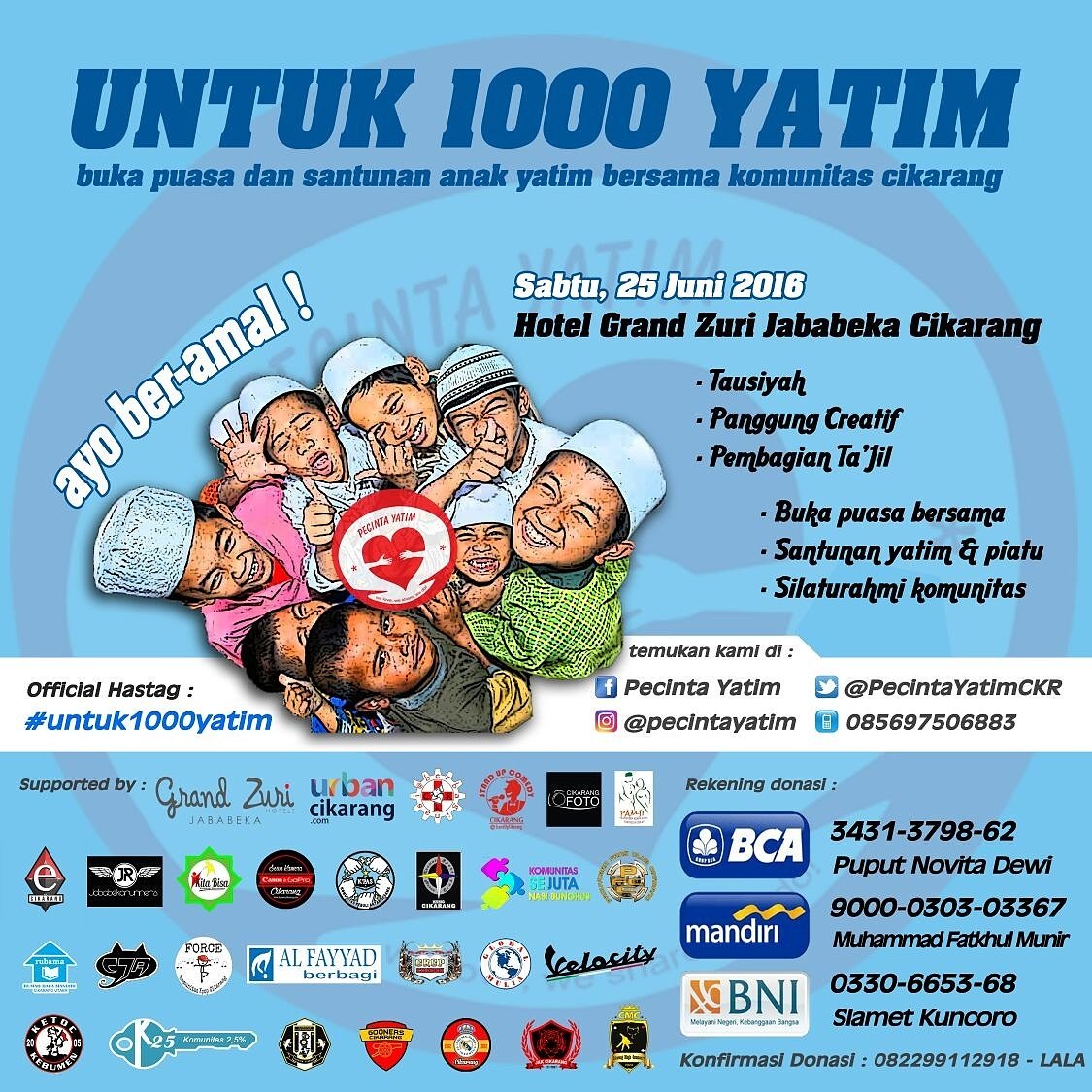 Gimana puasanya? Masih kuat kan?
Jgn lupa partisipasinya #untuk1000yatim <a href="/PecintaYatimCKR/">Pecinta Yatim</a> nih...