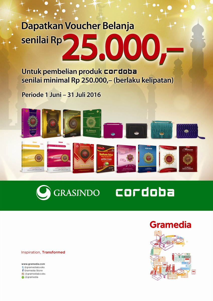 GramediaDutaBJM's tweet photo. Setiap pembelian produk Cordoba senilai Rp.250.000,- dapatkan voucher belanja senilai Rp.25.000,- https://t.co/Ckugj5Bhyz
