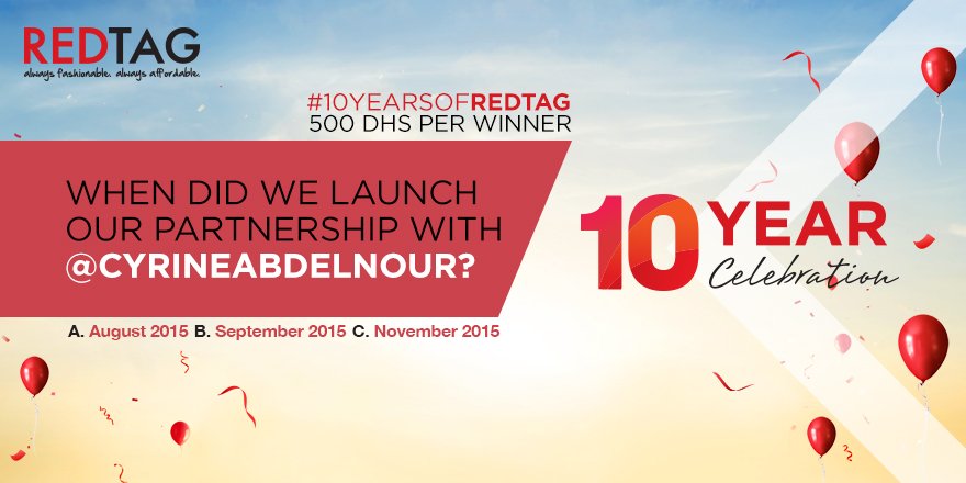 RedtagFashion's tweet photo. Answer and win a 500dhs voucher! Don't forget to hashtag #10YEARSOFREDTAG :)
Best of luck to our awesome fans! https://t.co/OGpJ5Sgv4b