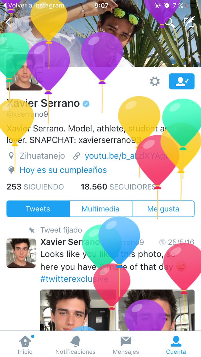 smilelaury's tweet photo. Cuando Twitter pone globitos por ser el cumple de @xserrano9 🙉😜 https://t.co/CqLJJJFGJF