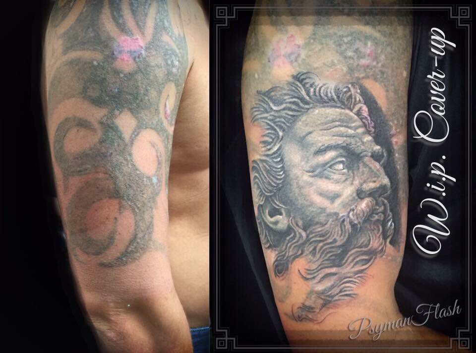 MOAgallery's tweet photo. Zeus cover up by Simon on some scarred skin from laser treatment #tattoofixers #coverup #laser #comeseeusfirst #zeus https://t.co/WxWXUKnb9Q