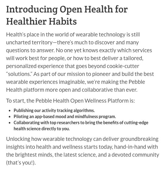 Pebble's tweet photo. Let's make Pebble Health the most open, collaborative &amp; crowdsourced wellness platform ever: https://t.co/HkLBP42YXu https://t.co/qz3kWuvvIi