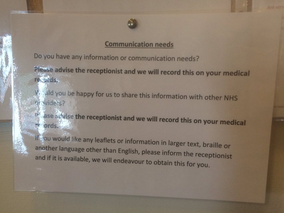 sarkpowell's tweet image. Great to see my GP surgery doing this  #AccessibleInformationStandard
