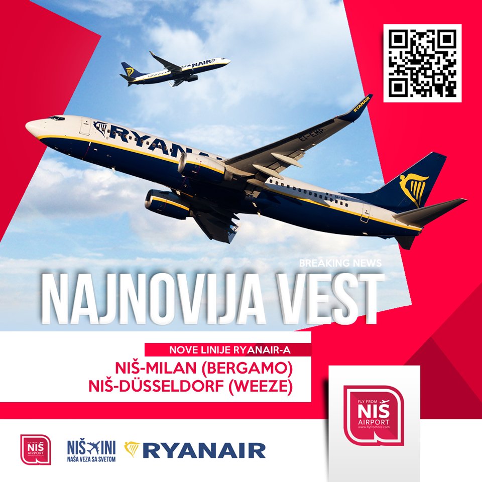 FLYFROMNIS's tweet image. "@EmirZolja: Dobre vesti. U najavi dve nove linije @Ryanair iz Niša @FLYFROMNIS https://t.co/3E0pVeA2Bi"