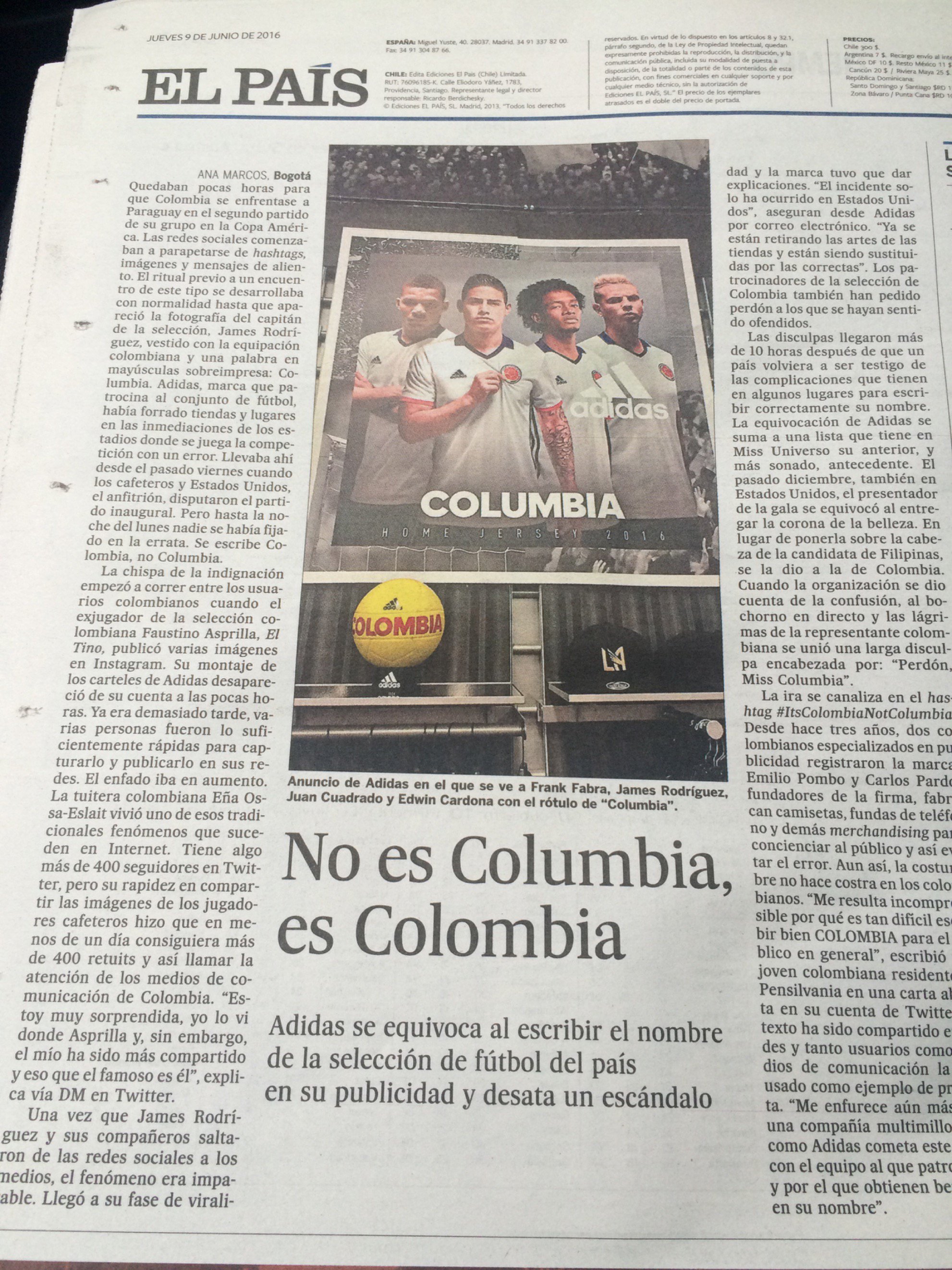 Germán Silva Cuadra on Twitter: "Error de Adidas, no se llama Columbia, es  Colombia https://t.co/I0ahewwNCA" / Twitter